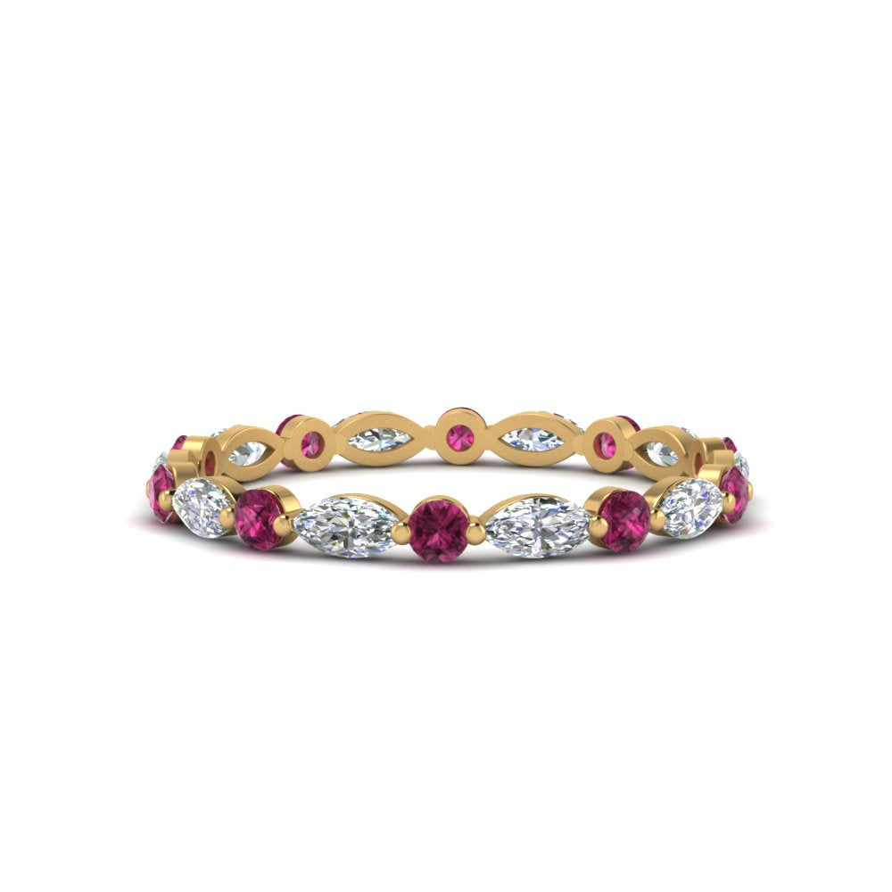 thin-marquise-and-round-eternity-wedding-band-with-pink-sapphire-in-yellow-gold-FDEWB9403GSADRPI-NL-YG