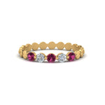 Load image into Gallery viewer, thin-round-diamond-stack-band-with-pink-sapphire-in-yellow-gold-FD9548BGSADRPI-NL-YG.jpg
