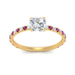 Load image into Gallery viewer, three-fourth-under-halo-asscher-cut-diamond-engagement-ring-with-pink-sapphire-in-FD9168ASRGSADRPIANGLE3-NL-YG
