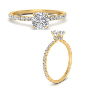 Three Fourth Cushion Cut Under Halo Ring