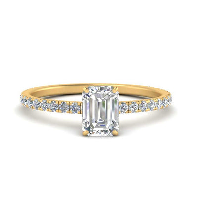 Three Fourth Emerald Cut Under Halo Ring