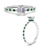 Load image into Gallery viewer, three-fourth-under-halo-emerald-cut-diamond-engagement-ring-with-emerald-in-FD9168EMRGEMGRANGLE3-NL-WG