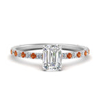Load image into Gallery viewer, three-fourth-under-halo-emerald-cut-diamond-engagement-ring-with-orange-sapphire-in-FD9168EMRGSAORANGLE3-NL-WG
