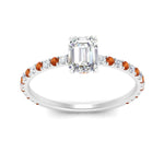 Load image into Gallery viewer, three-fourth-under-halo-emerald-cut-diamond-engagement-ring-with-orange-sapphire-in-FD9168EMRGSAORANGLE3-NL-WG