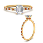 Load image into Gallery viewer, three-fourth-under-halo-emerald-cut-diamond-engagement-ring-with-orange-sapphire-in-FD9168EMRGSAORANGLE3-NL-YG