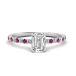 Load image into Gallery viewer, three-fourth-under-halo-emerald-cut-diamond-engagement-ring-with-pink-sapphire-in-FD9168EMRGSADRPIANGLE3-NL-WG
