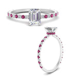 Load image into Gallery viewer, three-fourth-under-halo-emerald-cut-diamond-engagement-ring-with-pink-sapphire-in-FD9168EMRGSADRPIANGLE3-NL-WG