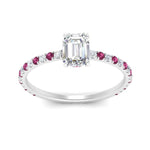Load image into Gallery viewer, three-fourth-under-halo-emerald-cut-diamond-engagement-ring-with-pink-sapphire-in-FD9168EMRGSADRPIANGLE3-NL-WG
