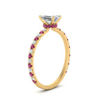 Load image into Gallery viewer, three-fourth-under-halo-emerald-cut-diamond-engagement-ring-with-pink-sapphire-in-FD9168EMRGSADRPIANGLE3-NL-YG
