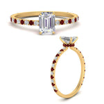 Load image into Gallery viewer, three-fourth-under-halo-emerald-cut-diamond-engagement-ring-with-ruby-in-FD9168EMRGRUDRANGLE3-NL-YG
