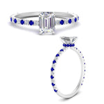 Load image into Gallery viewer, three-fourth-under-halo-emerald-cut-diamond-engagement-ring-with-sapphire-in-FD9168EMRGSABLANGLE3-NL-WG
