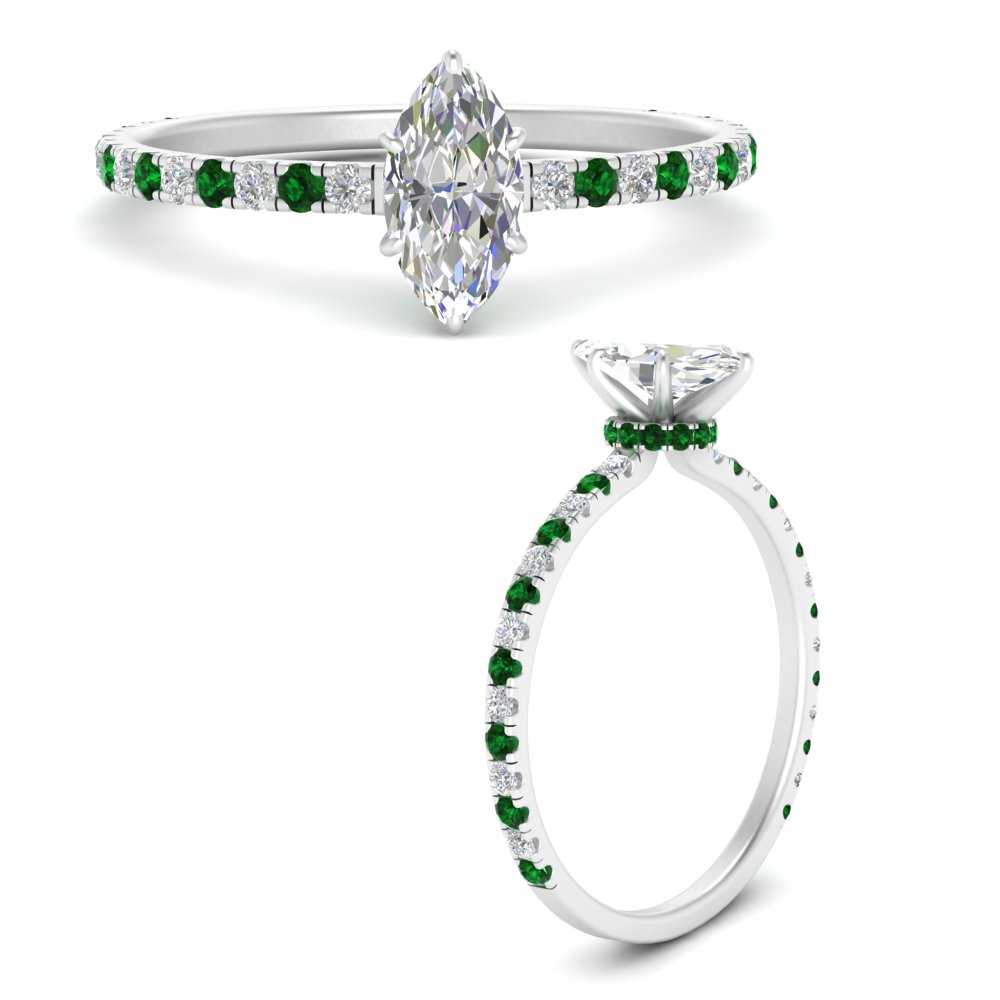 three-fourth-under-halo-marquise-cut-diamond-engagement-ring-with-emerald-in-FD9168MQRGEMGRANGLE3-NL-WG