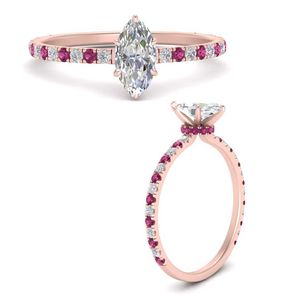 three-fourth-under-halo-marquise-cut-diamond-engagement-ring-with-pink-sapphire-in-FD9168MQRGSADRPIANGLE3-NL-RG