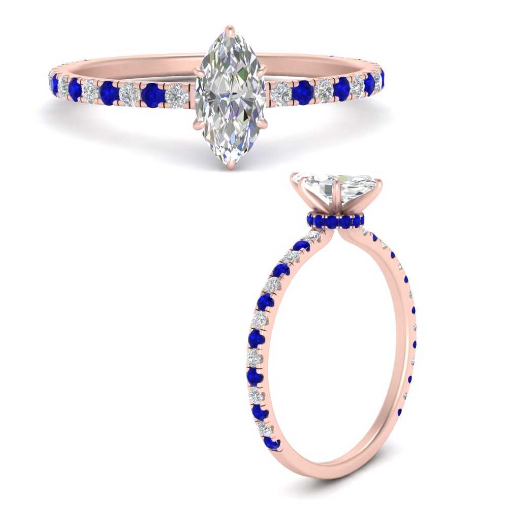 three-fourth-under-halo-marquise-cut-diamond-engagement-ring-with-sapphire-in-FD9168MQRGSABLANGLE3-NL-RG