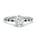 Load image into Gallery viewer, three-fourth-under-halo-oval-shaped-diamond-engagement-ring-with-emerald-in-FD9168OVRGEMGRANGLE3-NL-WG
