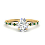 Load image into Gallery viewer, three-fourth-under-halo-oval-shaped-diamond-engagement-ring-with-emerald-in-FD9168OVRGEMGRANGLE3-NL-YG
