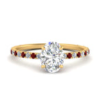 Load image into Gallery viewer, three-fourth-under-halo-oval-shaped-diamond-engagement-ring-with-ruby-in-FD9168OVRGRUDRANGLE3-NL-YG
