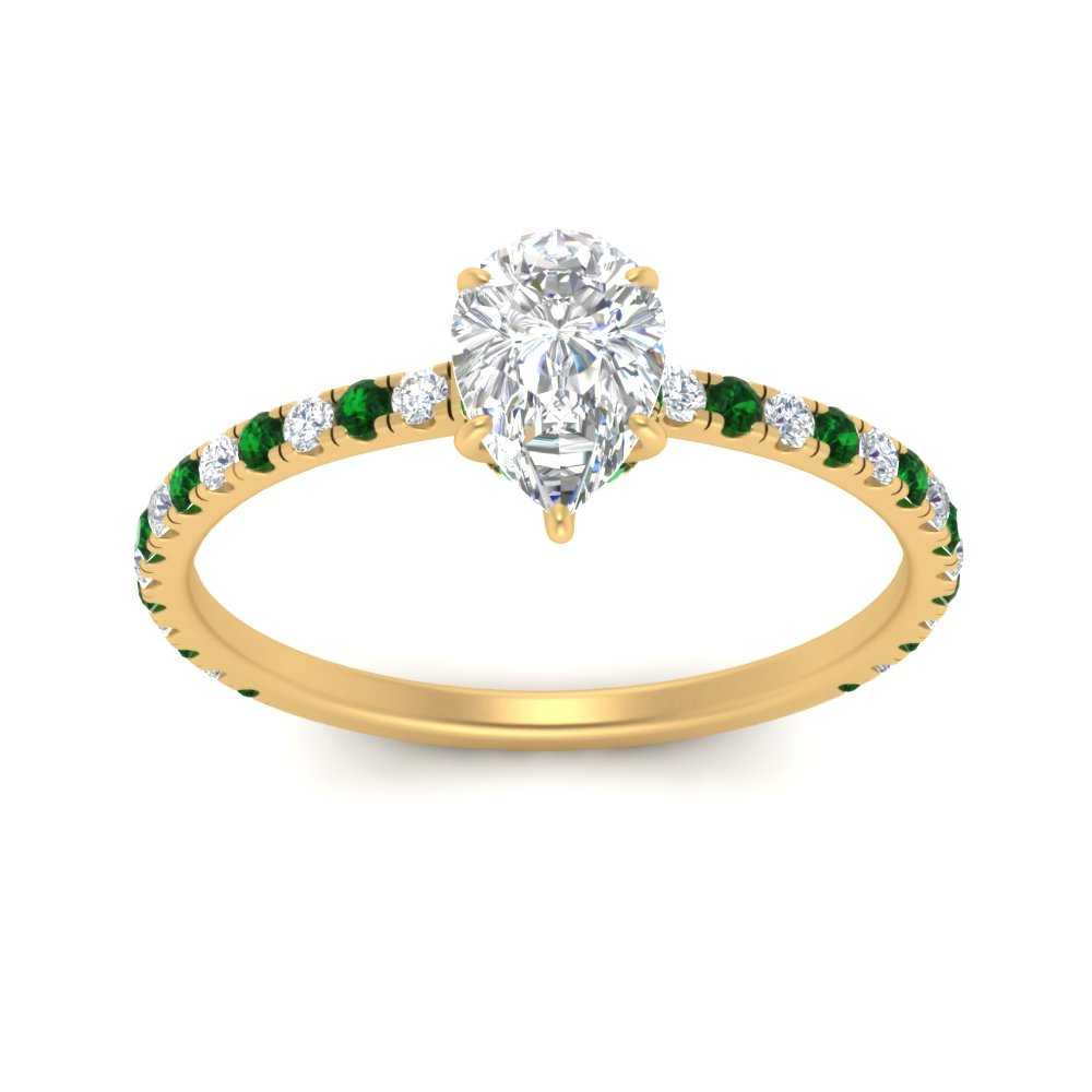 three-fourth-under-halo-pear-shaped-diamond-engagement-ring-with-emerald-in-FD9168PERGEMGRANGLE3-NL-YG