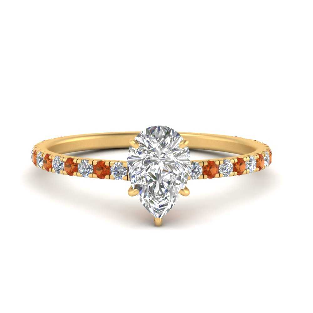 three-fourth-under-halo-pear-shaped-diamond-engagement-ring-with-orange-sapphire-in-FD9168PERGSAORANGLE3-NL-YG