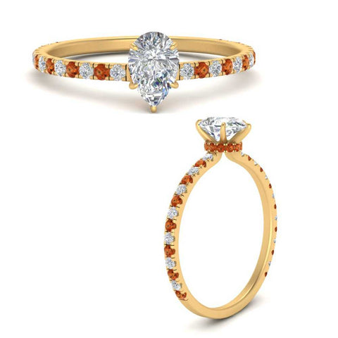 three-fourth-under-halo-pear-shaped-diamond-engagement-ring-with-orange-sapphire-in-FD9168PERGSAORANGLE3-NL-YG