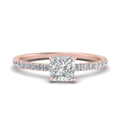 Three Fourth Princess Cut Under Halo Ring