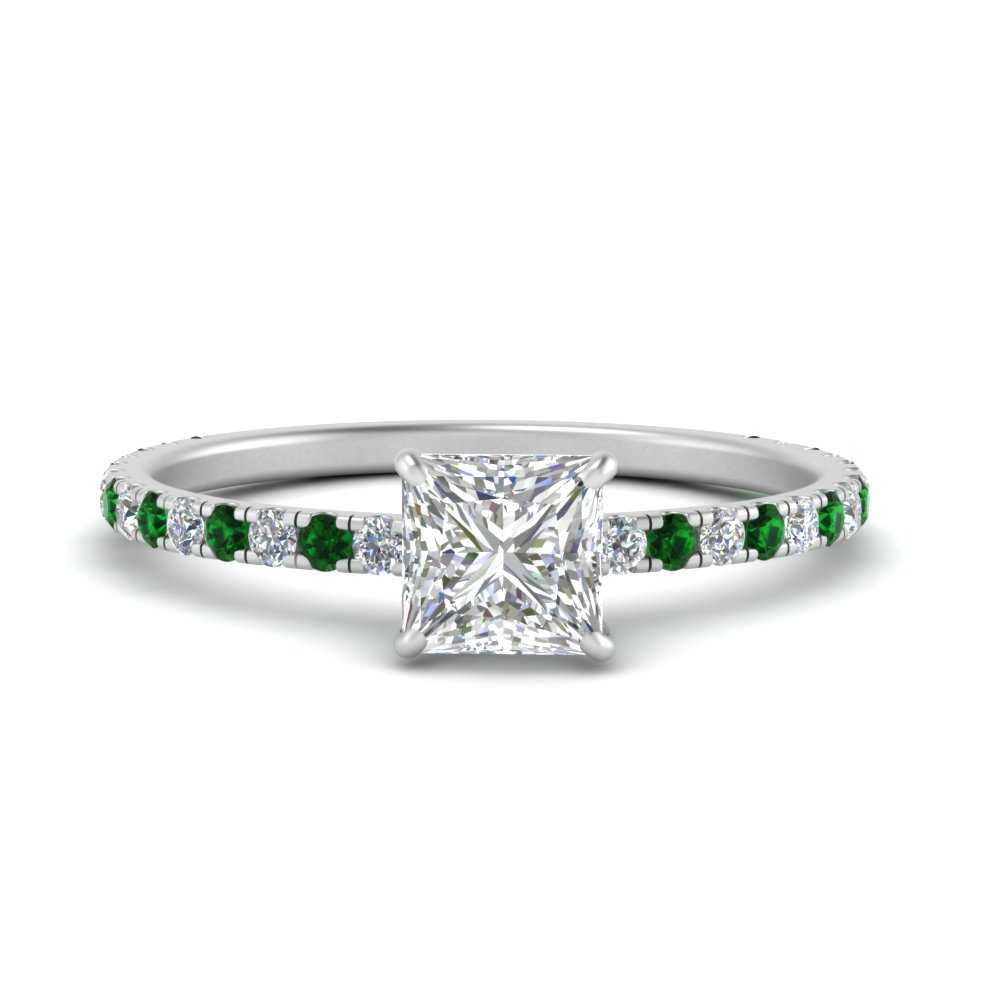 three-fourth-under-halo-princess-cut-diamond-engagement-ring-with-emerald-in-FD9168PRRGEMGRANGLE3-NL-WG