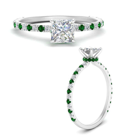 three-fourth-under-halo-princess-cut-diamond-engagement-ring-with-emerald-in-FD9168PRRGEMGRANGLE3-NL-WG
