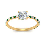 Load image into Gallery viewer, three-fourth-under-halo-princess-cut-diamond-engagement-ring-with-emerald-in-FD9168PRRGEMGRANGLE3-NL-YG
