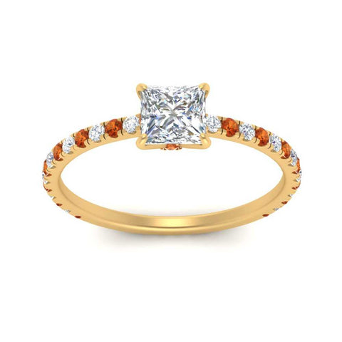 three-fourth-under-halo-princess-cut-diamond-engagement-ring-with-orange-sapphire-in-FD9168PRRGSAORANGLE3-NL-YG
