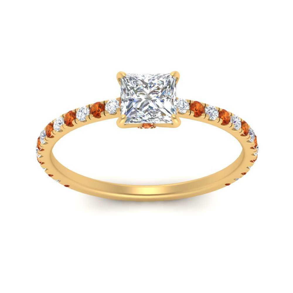 three-fourth-under-halo-princess-cut-diamond-engagement-ring-with-orange-sapphire-in-FD9168PRRGSAORANGLE3-NL-YG