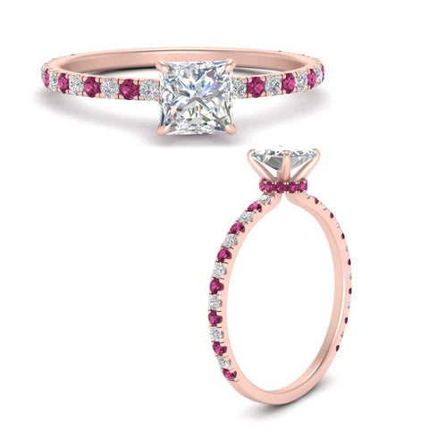 three-fourth-under-halo-princess-cut-diamond-engagement-ring-with-pink-sapphire-in-FD9168PRRGSADRPIANGLE3-NL-RG