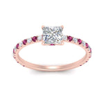 Load image into Gallery viewer, three-fourth-under-halo-princess-cut-diamond-engagement-ring-with-pink-sapphire-in-FD9168PRRGSADRPIANGLE3-NL-RG
