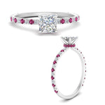 Load image into Gallery viewer, three-fourth-under-halo-princess-cut-diamond-engagement-ring-with-pink-sapphire-in-FD9168PRRGSADRPIANGLE3-NL-WG
