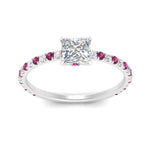 Load image into Gallery viewer, three-fourth-under-halo-princess-cut-diamond-engagement-ring-with-pink-sapphire-in-FD9168PRRGSADRPIANGLE3-NL-WG
