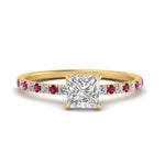 Load image into Gallery viewer, three-fourth-under-halo-princess-cut-diamond-engagement-ring-with-pink-sapphire-in-FD9168PRRGSADRPIANGLE3-NL-YG
