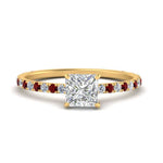 Load image into Gallery viewer, three-fourth-under-halo-princess-cut-diamond-engagement-ring-with-ruby-in-FD9168PRRGRUDRANGLE3-NL-YG
