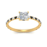 Load image into Gallery viewer, three-fourth-under-halo-princess-cut-engagement-ring-with-black-diamond-in-FD9168PRRGBLACKANGLE3-NL-YG
