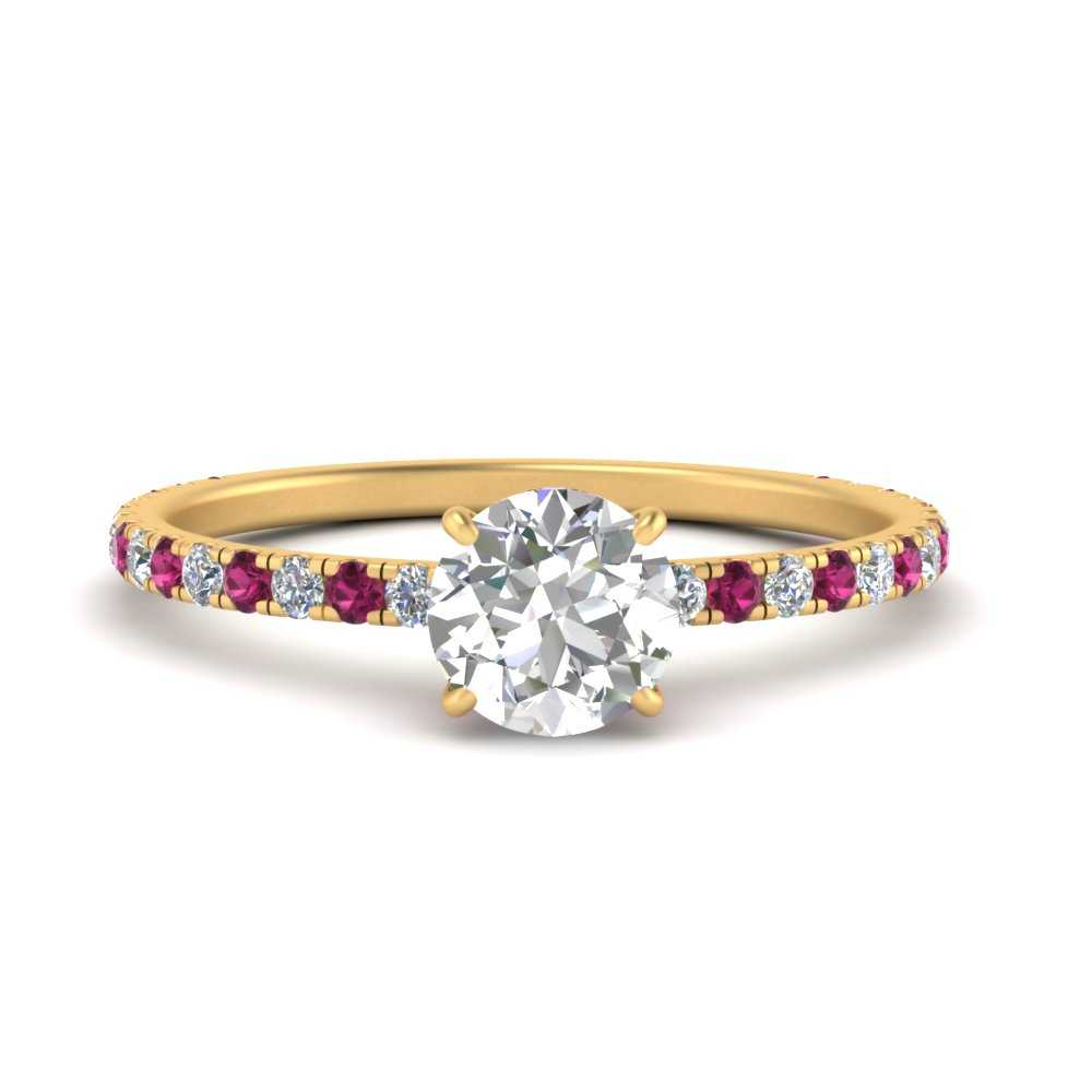 three-fourth-under-halo-round-cut-diamond-engagement-ring-with-pink-sapphire-in-FD9168RORGSADRPIANGLE3-NL-YG