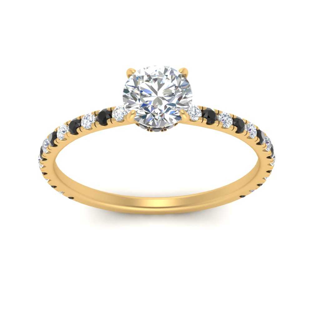three-fourth-under-halo-round-cut-engagement-ring-with-black-diamond-in-FD9168RORGBLACKANGLE3-NL-YG
