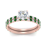 Load image into Gallery viewer, three-quarter-asscher-cut-diamond-gallery-bridal-ring-set-with-emerald-in-FD9168ASGEMGRANGLE3-NL-RG
