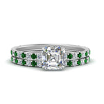 Load image into Gallery viewer, three-quarter-asscher-cut-diamond-gallery-bridal-ring-set-with-emerald-in-FD9168ASGEMGRANGLE3-NL-WG