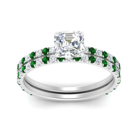 three-quarter-asscher-cut-diamond-gallery-bridal-ring-set-with-emerald-in-FD9168ASGEMGRANGLE3-NL-WG