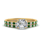 Load image into Gallery viewer, three-quarter-asscher-cut-diamond-gallery-bridal-ring-set-with-emerald-in-FD9168ASGEMGRANGLE3-NL-YG