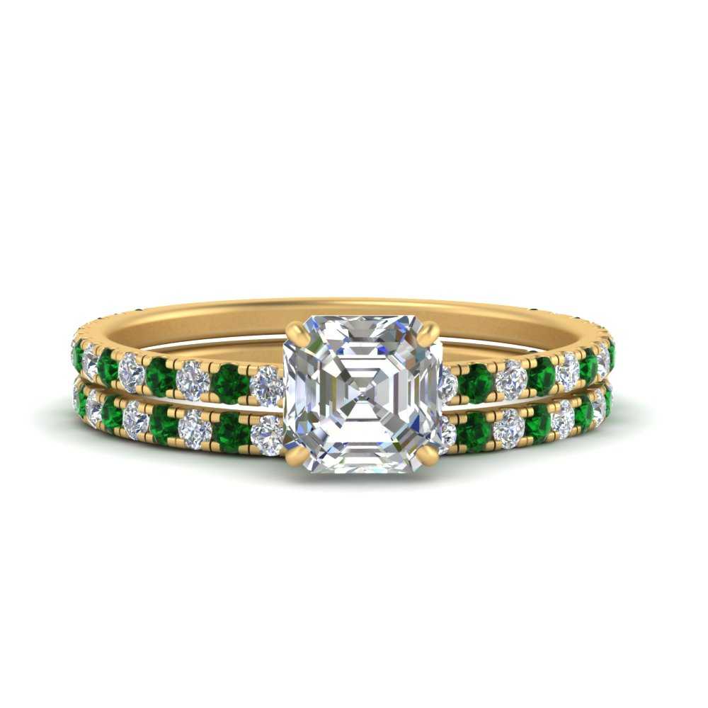 three-quarter-asscher-cut-diamond-gallery-bridal-ring-set-with-emerald-in-FD9168ASGEMGRANGLE3-NL-YG