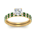 Load image into Gallery viewer, three-quarter-asscher-cut-diamond-gallery-bridal-ring-set-with-emerald-in-FD9168ASGEMGRANGLE3-NL-YG
