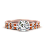 Load image into Gallery viewer, three-quarter-asscher-cut-diamond-gallery-bridal-ring-set-with-orange-sapphire-in-FD9168ASGSAORANGLE3-NL-RG
