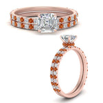 Load image into Gallery viewer, three-quarter-asscher-cut-diamond-gallery-bridal-ring-set-with-orange-sapphire-in-FD9168ASGSAORANGLE3-NL-RG