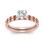 Load image into Gallery viewer, three-quarter-asscher-cut-diamond-gallery-bridal-ring-set-with-orange-sapphire-in-FD9168ASGSAORANGLE3-NL-RG
