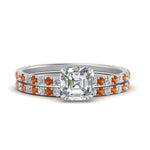 Load image into Gallery viewer, three-quarter-asscher-cut-diamond-gallery-bridal-ring-set-with-orange-sapphire-in-FD9168ASGSAORANGLE3-NL-WG