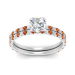 Load image into Gallery viewer, three-quarter-asscher-cut-diamond-gallery-bridal-ring-set-with-orange-sapphire-in-FD9168ASGSAORANGLE3-NL-WG
